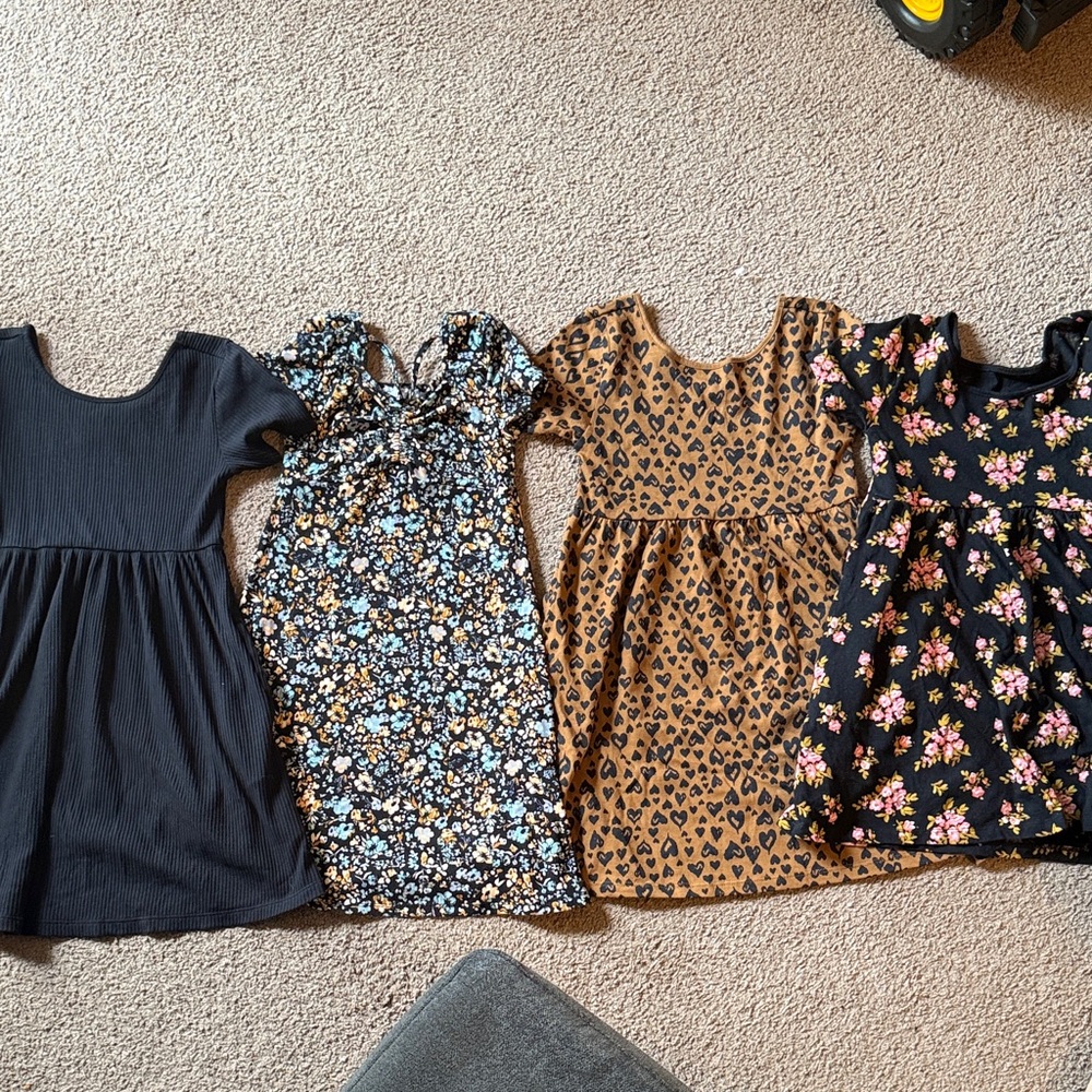 Stylish Kids Dresses Set - Black, BlueBrown Floral Patterns
